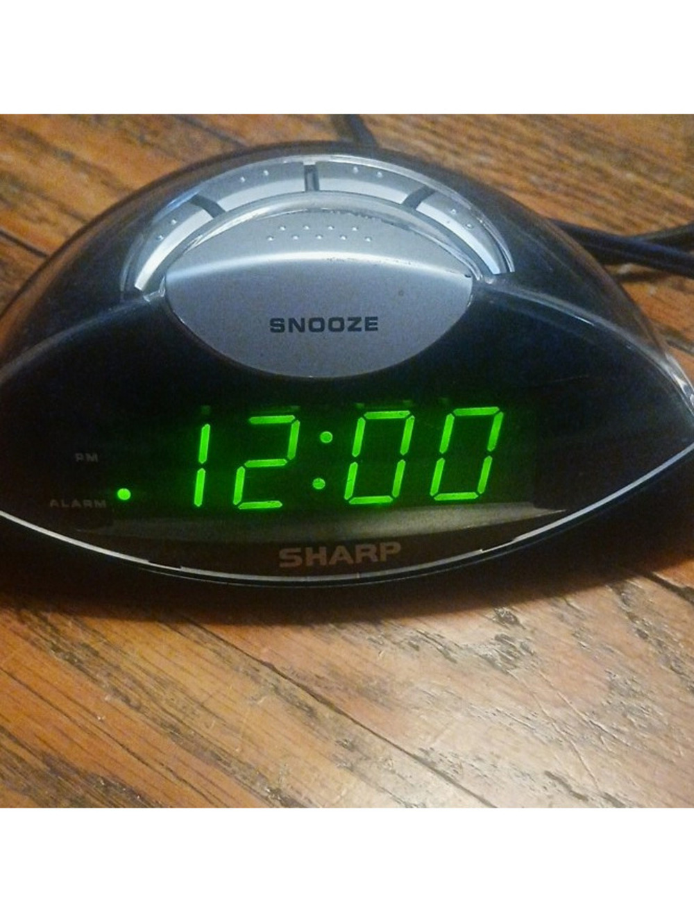 Sharp Green LED Digital Alarm Clock w/ Snooze, Black/Silver Quartz Plug-In